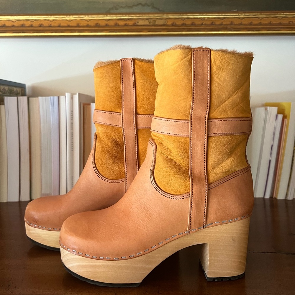 Swedish Hasbeens Shearling Lined Leather Boots